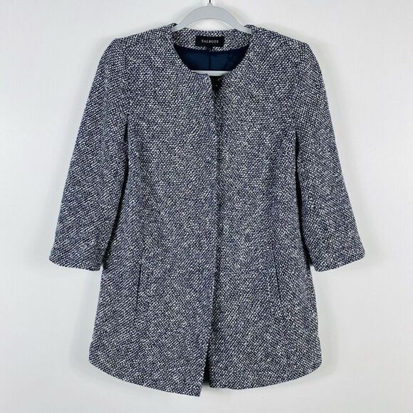 Talbots Size XS Boucle Tweed Snap Button Jacket Navy Blue Career Casual - Picture 1 of 5